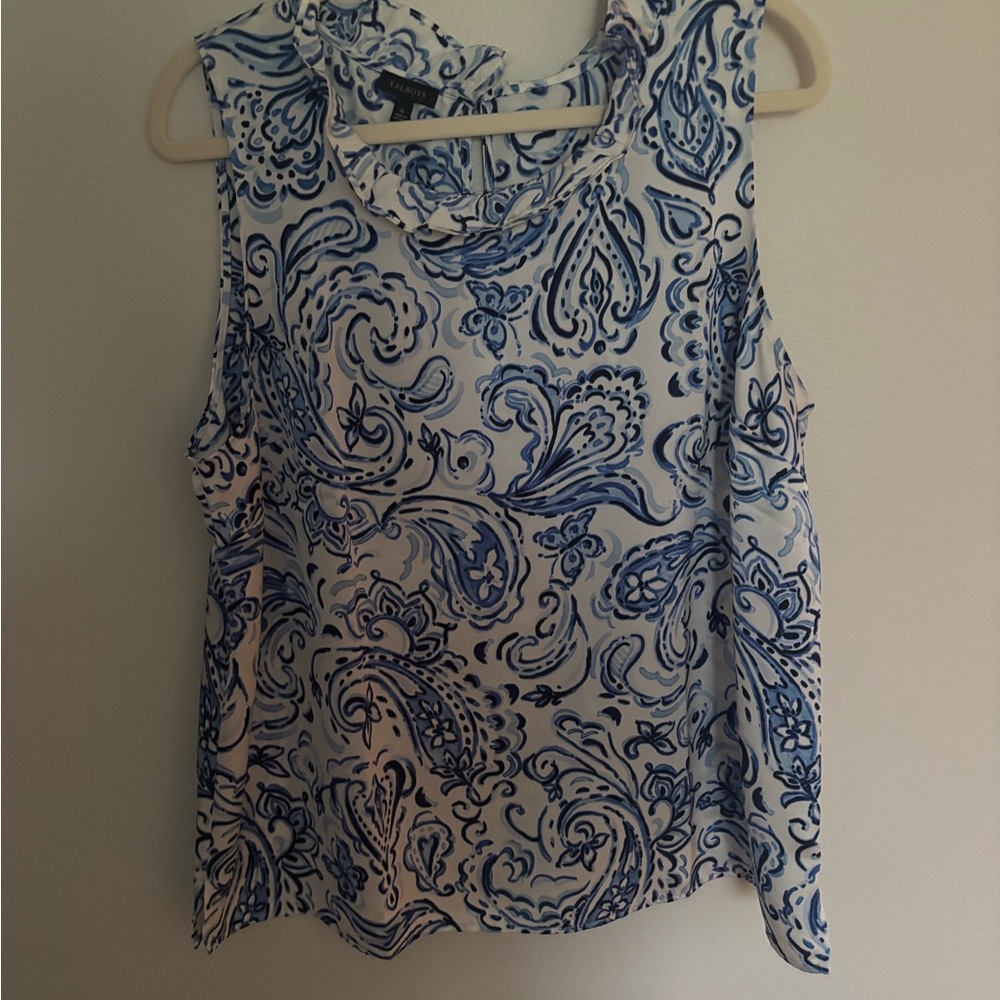 Talbots Sleeveless Blue and White Paisley Blouse